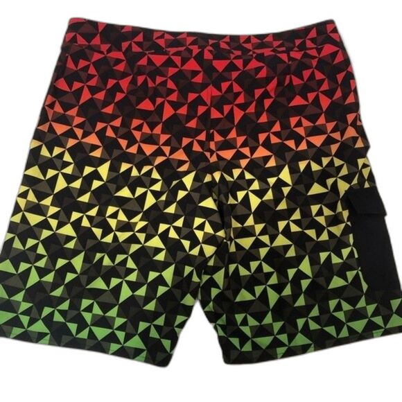 Y2K Hang Ten Board Shorts Size 38 Vintage Rasta Geometric Pattern Surf S… - Picture 2 of 8